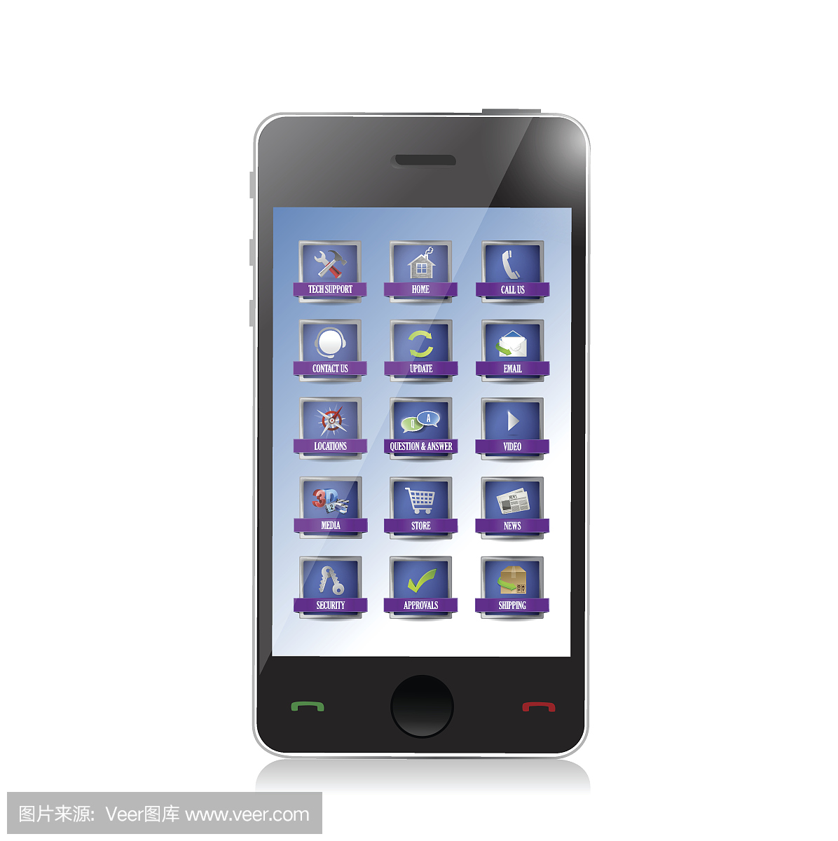 手機與應用程序或按鈕插圖設計的白色